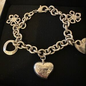 Tiffany & Co. Silver Charm Bracelet with Heart and Clover